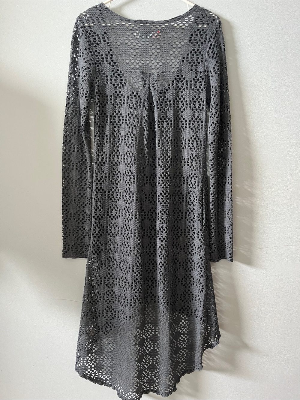 Free People Beach Large Love Song Crochet Gray Hi Lo Cardigan Sweater - Picture 7 of 7